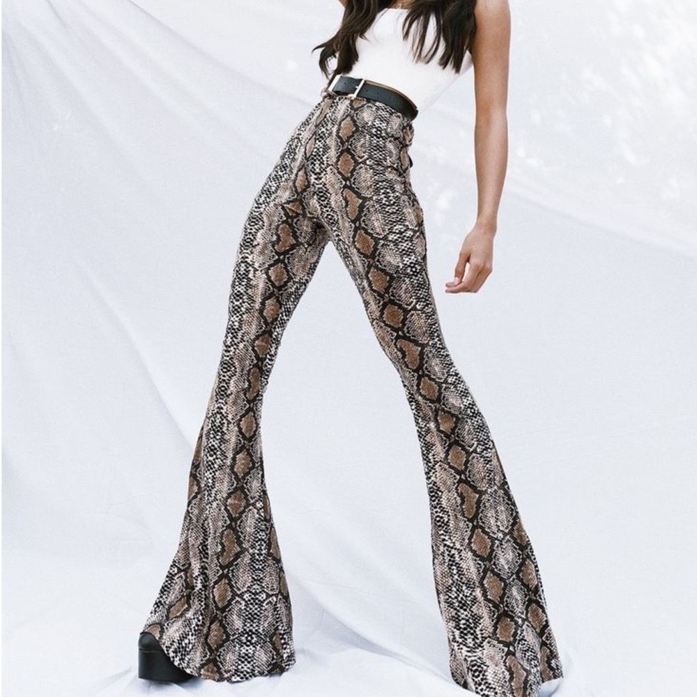 PRINCESS POLLY Medusa Snakeskin Flares High Waist Knit Pants